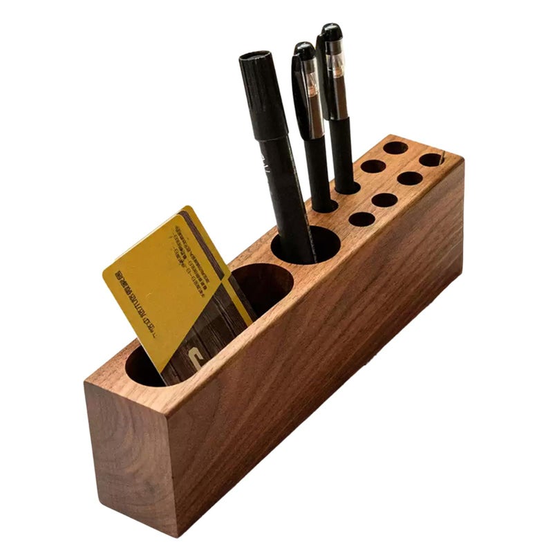 Acacia Wood Desk Organizer Pen Holder Business Card Storage Rustic Design - Image 4