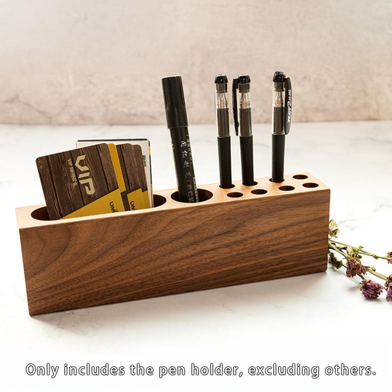Acacia Wood Desk Organizer Pen Holder Business Card Storage Rustic Design - Image 5