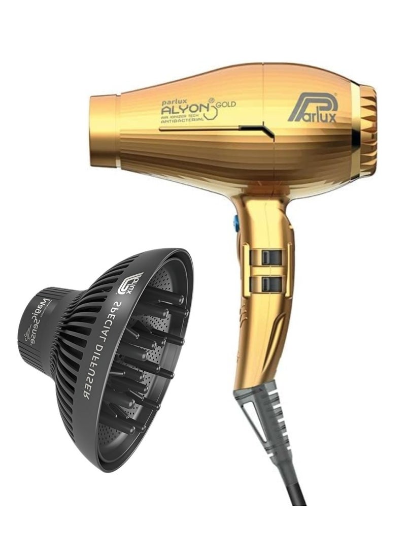 Parlux ALYON Hair Dryer Gold Edition + Diffuser Magic Sense [European Plug 220V] Gold Limited Edition 1unit - Image 1
