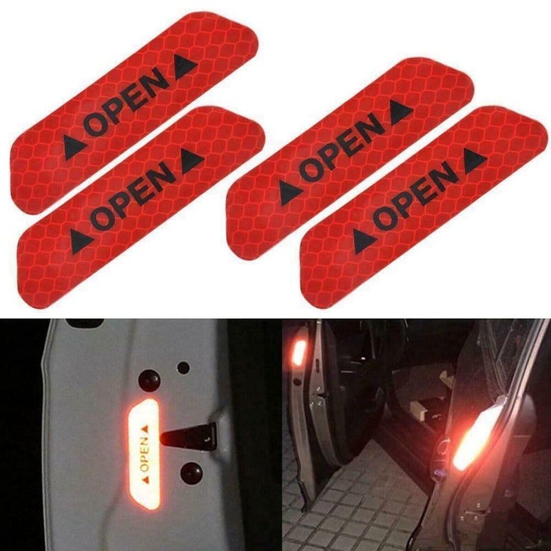 Careflection Car Door Reflective Open Sign Fluorescent Warning Sticker Night Decal Anti-Collision Mark N66 high Risk Safety(4 – Pieces), Universal Auto & Conspicuity Nylon Fabric Vinyl Tape Strips (Crimson Red) - Image 5