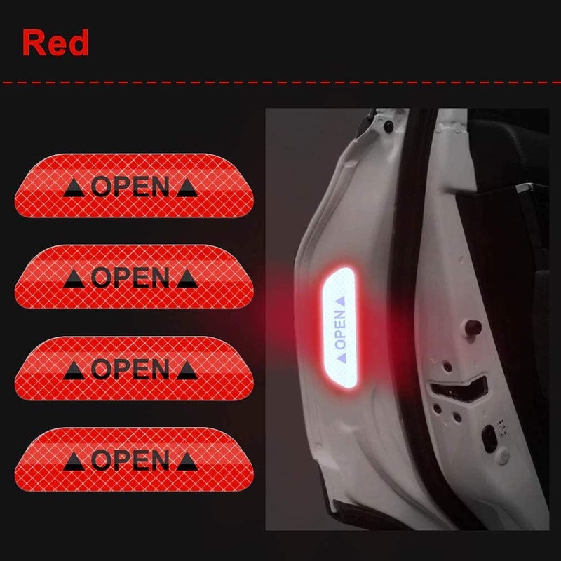 Careflection Car Door Reflective Open Sign Fluorescent Warning Sticker Night Decal Anti-Collision Mark N66 high Risk Safety(4 – Pieces), Universal Auto & Conspicuity Nylon Fabric Vinyl Tape Strips (Crimson Red) - Image 1