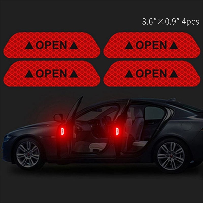 Careflection Car Door Reflective Open Sign Fluorescent Warning Sticker Night Decal Anti-Collision Mark N66 high Risk Safety(4 – Pieces), Universal Auto & Conspicuity Nylon Fabric Vinyl Tape Strips (Crimson Red) - Image 2