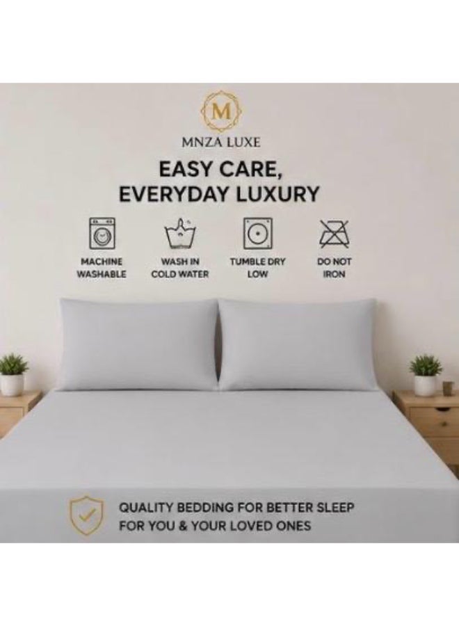 طقم ملاءة سرير مطاطية سادة من الألياف الدقيقة الفاخرة من MNZA LUXE، ملاءة مطاطية واحدة + غطاءا وسادة | ناعم للغاية، قابل للتهوية، مقاوم للتجاعيد | لون رمادي فاتح - Image 3