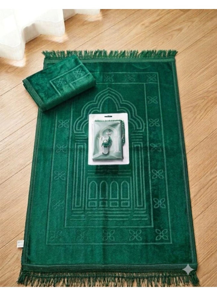 Comfortable Brown Prayer Mat Set with Tasbih Prayer Beads