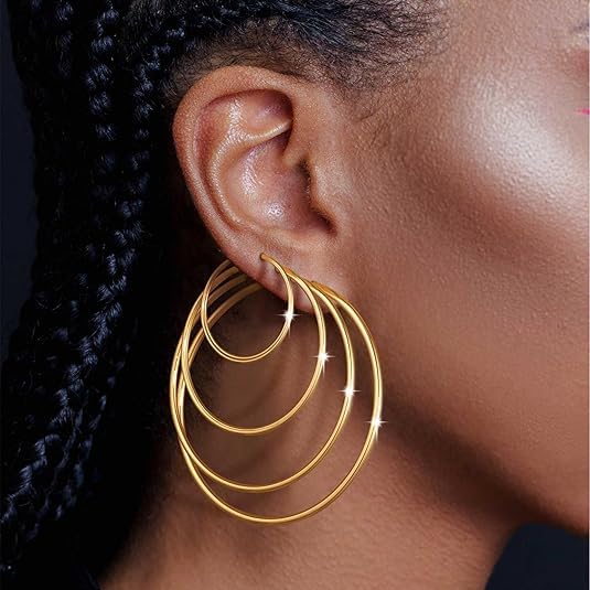 Cuicanstar 4 Pairs Gold Plated Hoop Earrings for Women Lightweight Hypoallergenic Gold Plated Hoops Stainless Steel Hoop Earrings Loop Earrings Set - Image 2