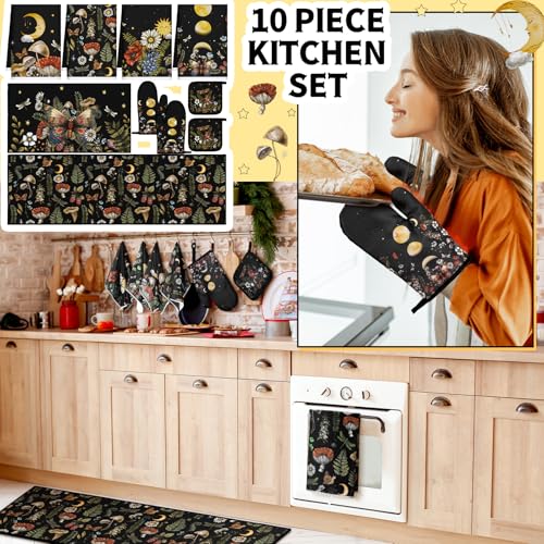 Fourluoo 10 Pcs Kitchen Dish Towels Rugs Oven Mitts and Pot Holders Set Farmhouse Kitchen Decor Set for Women Mom Daughter Gift Cooking Baking GrillingRustic ColorRustic Bohemia - Image 3