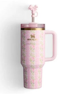Stanley Love Shack Fancy H2.0 Flow State 40oz Pink Rose Cortex Tumbler, Stainless Steel Vacuum Insulated Quencher with Lid, Straw, and Stopper, Ideal for Water and Iced Tea, Keeps Drinks Cold, Presented in Elegant Gift-Ready Packaging  - Image 3