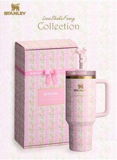 Stanley Love Shack Fancy H2.0 Flow State 40oz Pink Rose Cortex Tumbler, Stainless Steel Vacuum Insulated Quencher with Lid, Straw, and Stopper, Ideal for Water and Iced Tea, Keeps Drinks Cold, Presented in Elegant Gift-Ready Packaging  - Image 1