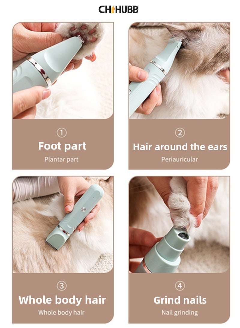 CHIHUBB 4-in-1 Mint Green Rechargeable Pet Grooming Kit – Low Noise Trimmer & Nail Grinder for Cats & Dogs, Cordless & Safe - Image 4