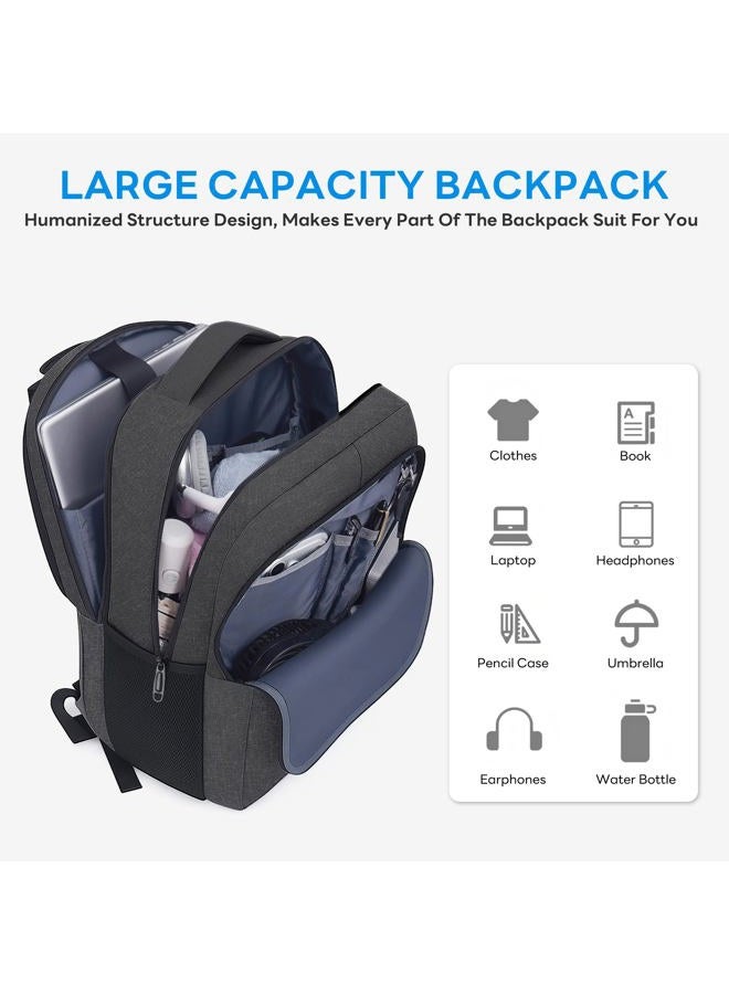 TANTOMI Laptop Backpack for Travel, Large Anti-theft Travel Laptop Backpack with USB Charging Port for Women Men, Black - Image 2
