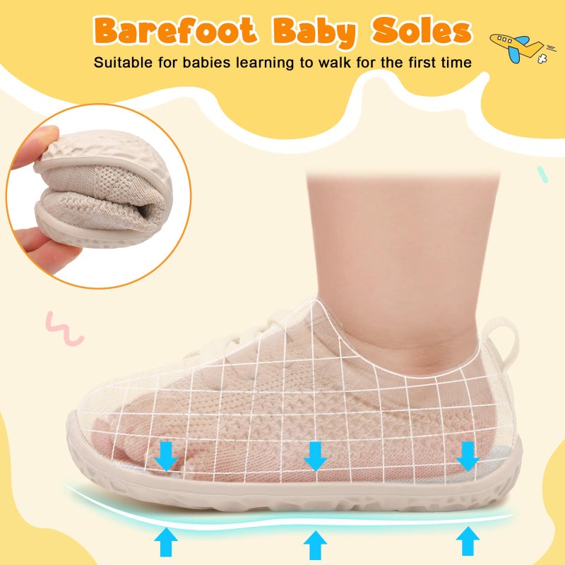FEETCITY Lightweight Baby Shoes Boys Girls Walking Shoes Barefoot Infant Sneakers Slip On Newborn Crib Sneakers Beige - Image 5