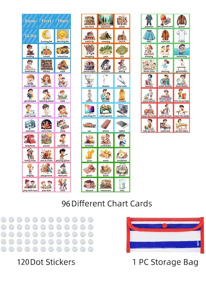 أكس سبرينج جدول مرئي للأطفال 2 في 1 مخطط روتيني يومي للمهام مع 96 بطاقة لوحة تخطيط جدول الأطفال الصغار أداة تعليمية مخطط حائط للمنزل والمدرسة والأطفال - Image 4