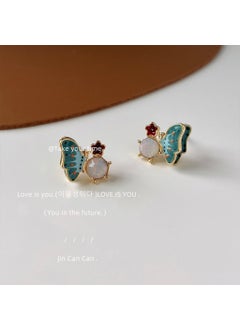 Generic Enamel Glaze 925 Silver 14K Plated Butterfly Stud Earrings C- 291 enamel butterfly 