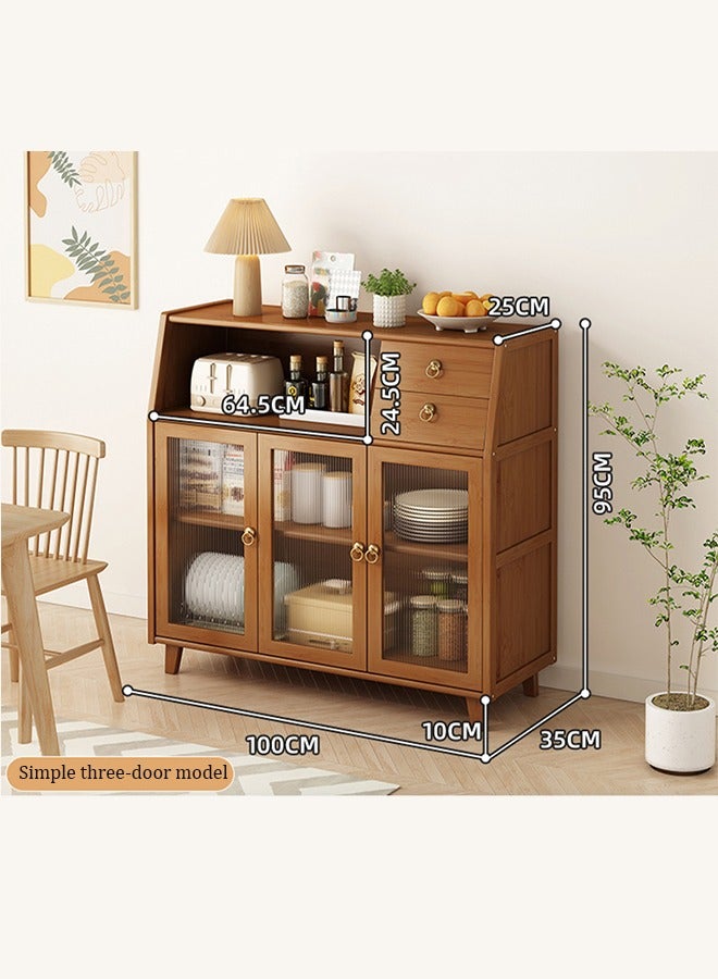 Generic Kitchen Storage Cabinet Coffee Bar Cabinet Tea Cabinet Locker Sideboard Cupboard Cabinet Tea Storage Organizer with 2 Drawers and 3 Clear Doors for Office Livingroom Kitchen - Image 2