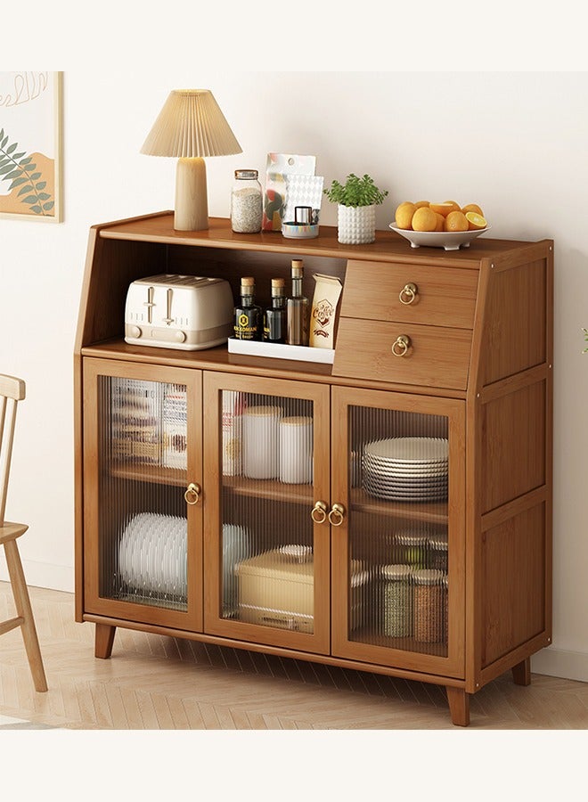 Generic Kitchen Storage Cabinet Coffee Bar Cabinet Tea Cabinet Locker Sideboard Cupboard Cabinet Tea Storage Organizer with 2 Drawers and 3 Clear Doors for Office Livingroom Kitchen - Image 3