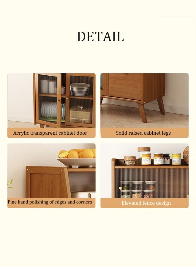 Generic Kitchen Storage Cabinet Coffee Bar Cabinet Tea Cabinet Locker Sideboard Cupboard Cabinet Tea Storage Organizer with 2 Drawers and 3 Clear Doors for Office Livingroom Kitchen - Image 5