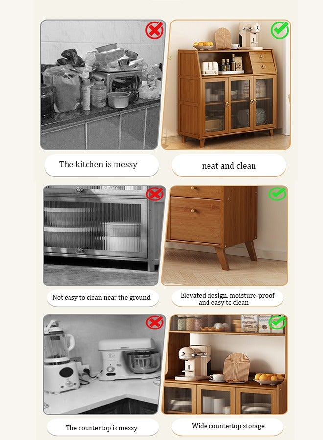 Generic Kitchen Storage Cabinet Coffee Bar Cabinet Tea Cabinet Locker Sideboard Cupboard Cabinet Tea Storage Organizer with 2 Drawers and 3 Clear Doors for Office Livingroom Kitchen - Image 4