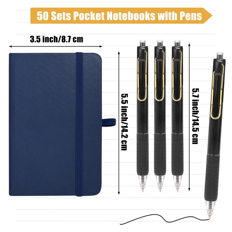 Aodaer 50 Sets Pocket Notebook Journal with Pens, 160 Pages, 3.5 x 5.5 Inch Mini Lined Journal Notebook A6 Leather Hardcover College Ruled Notepad with Pen Holder for School Office, Deep Multicolor - Image 2