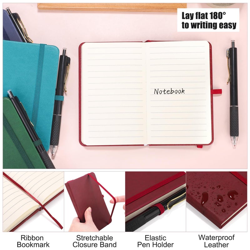 Aodaer 50 Sets Pocket Notebook Journal with Pens, 160 Pages, 3.5 x 5.5 Inch Mini Lined Journal Notebook A6 Leather Hardcover College Ruled Notepad with Pen Holder for School Office, Deep Multicolor - Image 3