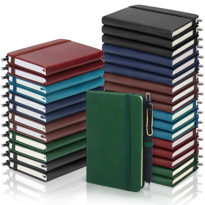 Aodaer 50 Sets Pocket Notebook Journal with Pens, 160 Pages, 3.5 x 5.5 Inch Mini Lined Journal Notebook A6 Leather Hardcover College Ruled Notepad with Pen Holder for School Office, Deep Multicolor - Image 1