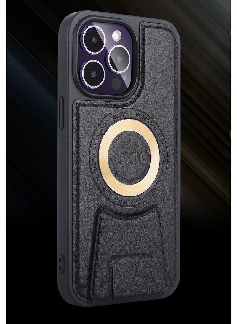 JSJM 12 Pro Max Protective Grip Leather Back Cover With Magnet Stable