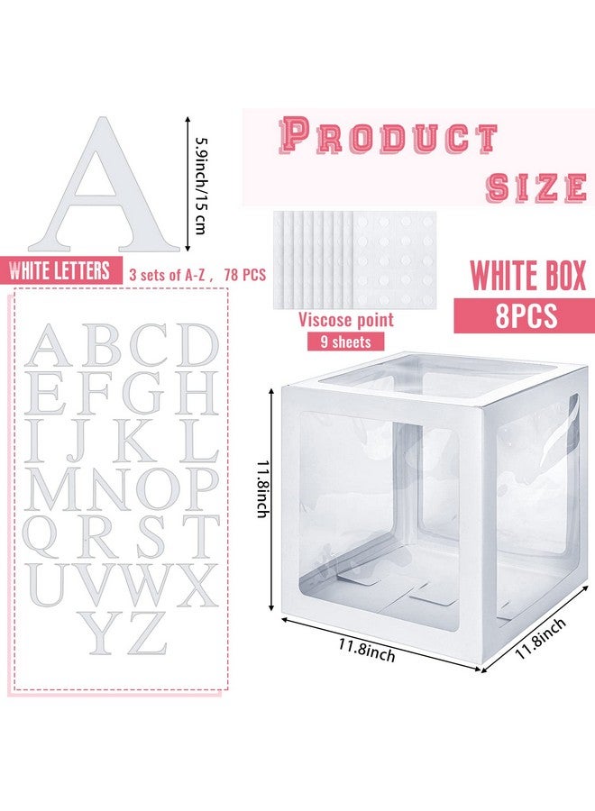 Geyee 8 Pieces Balloon Box Decoration, Transparent Block with 78 Letters/ 3-Sets of A-Z for Halloween Decor Bride Shower, Baby Shower, Christmas Halloween Supplies, Birthday Boxes(White) - Image 2