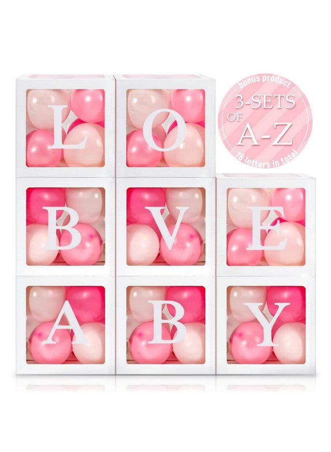 Geyee 8 Pieces Balloon Box Decoration, Transparent Block with 78 Letters/ 3-Sets of A-Z for Halloween Decor Bride Shower, Baby Shower, Christmas Halloween Supplies, Birthday Boxes(White) - Image 1