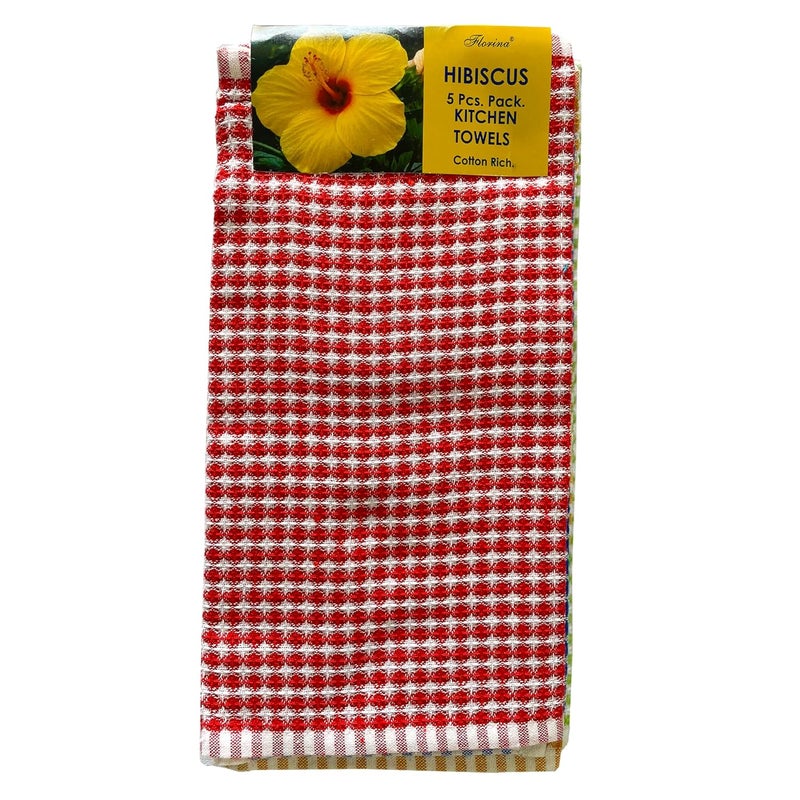 Florina Kitchen Towel | Cotton Rich Hand Towel Set | Quick Absorbent | Cleaning Napkin | Multi Purpose Cleaning Cloth | 31 x 48 Cm | Mini Honey Comb Weave | Multi Colour | Hanger Pack (Set of 5) - Image 1