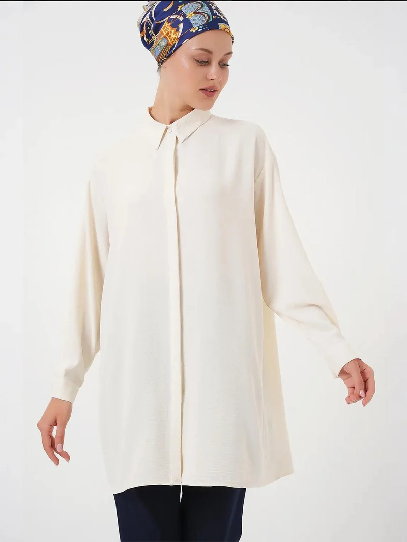BDART Oversized Long Sleeve Button-Up Blouse with Shirt Collar