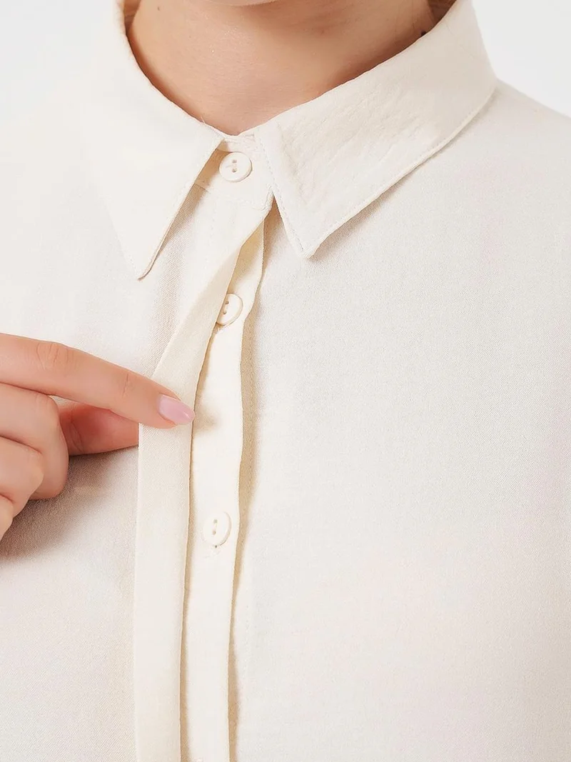 Big Dart Ivory Natural BDART Oversized Long Sleeve Button-Up Blouse with Shirt Collar for Women | Best Price UAE