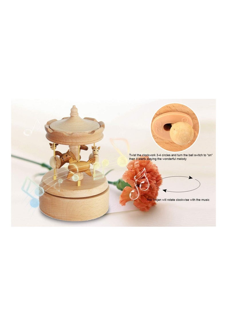 SYOSI Carousel Music Box, Handmade Wooden Merry-Go-Round Horse Musical Box Turn Horse Shaped Wood Crafts Birthday Home Decor(Red) - Image 4