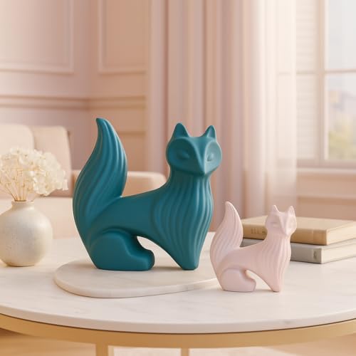 LADROX Wise Fox Statues for Home Decor | Resin Figurine - (Set of 2, Multicolor) - Image 3