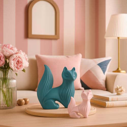 LADROX Wise Fox Statues for Home Decor | Resin Figurine - (Set of 2, Multicolor) - Image 2