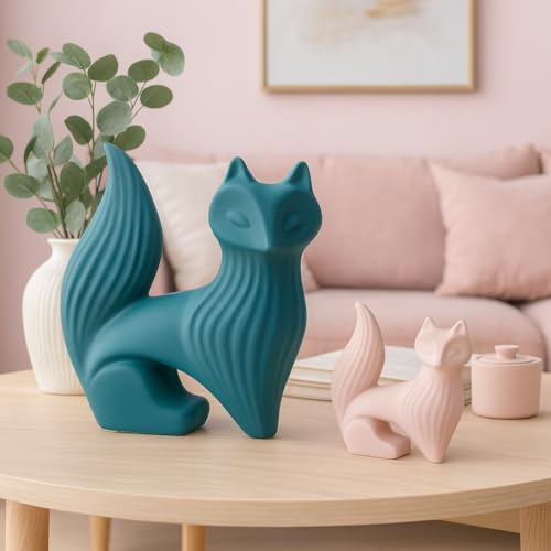 LADROX Wise Fox Statues for Home Decor | Resin Figurine - (Set of 2, Multicolor) - Image 1