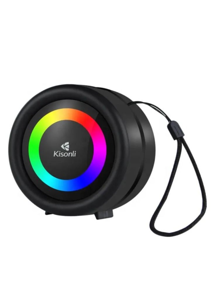 كيسونلي مكبر صوت ميني محمول ستيريو RGB 360° Kisonli S16 بقوة 5 واط، مع ميكروفون مدمج، يدعم TF-AUX-USB-FM - أسود - Image 1