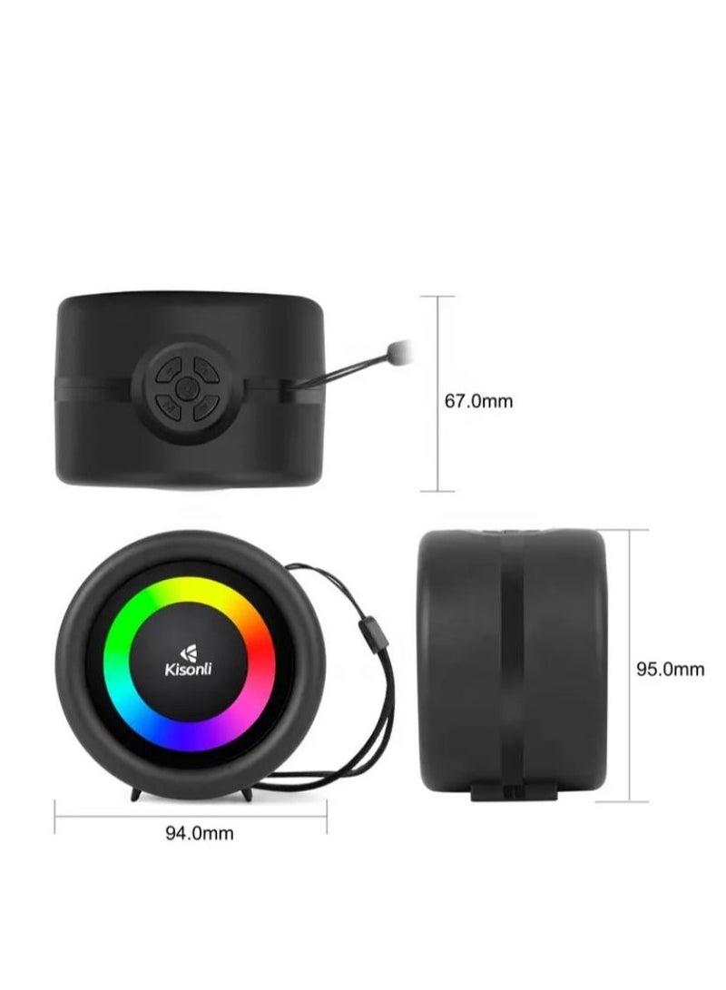 كيسونلي مكبر صوت ميني محمول ستيريو RGB 360° Kisonli S16 بقوة 5 واط، مع ميكروفون مدمج، يدعم TF-AUX-USB-FM - أسود - Image 4