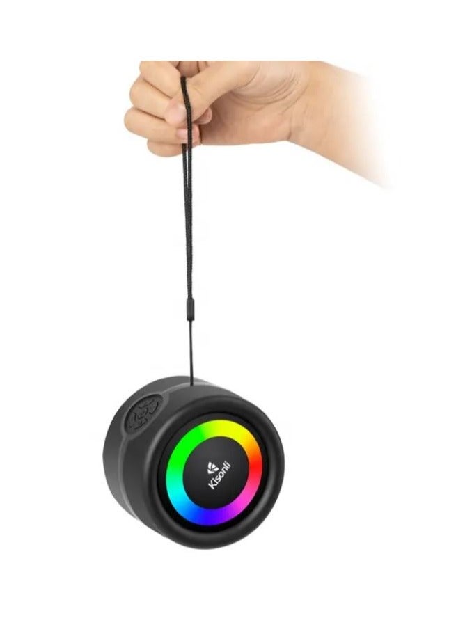 كيسونلي مكبر صوت ميني محمول ستيريو RGB 360° Kisonli S16 بقوة 5 واط، مع ميكروفون مدمج، يدعم TF-AUX-USB-FM - أسود - Image 5