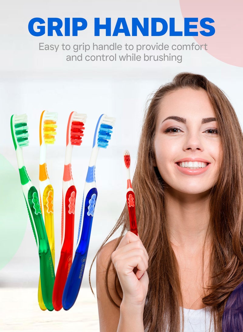 Shield Care فرشاة أسنان شيلد كير ديوال برو مع شعيرات متعددة المستويات، مقبض مضاد للانزلاق، رعاية خبراء - شعيرات ناعمة للبالغين - أصفر، أحمر، أزرق، أخضر - 8 قطع - Image 3