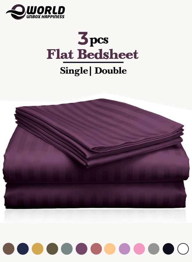 Eworld 3 Piece Luxury Purple Striped Bed Sheet Set with 1 Flat Sheet and 2 Pillowcases for Hotel and Home Crafted from Ultra Soft and Breathable Microfiber for Year-Round Comfort, (Single/Double) - Image 1