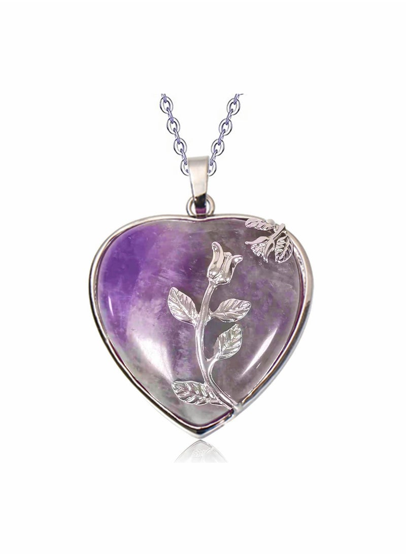 SYOSI - Natural Healing Crystal Necklaces, Rose Flower Wire Wrapped Heart Stone Pendant Gemstone Necklace Amethyst Jewelry for Women Girls Reiki Gift - Image 1