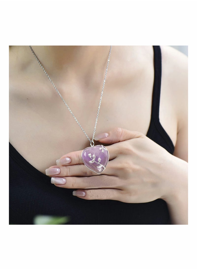 SYOSI - Natural Healing Crystal Necklaces, Rose Flower Wire Wrapped Heart Stone Pendant Gemstone Necklace Amethyst Jewelry for Women Girls Reiki Gift - Image 1