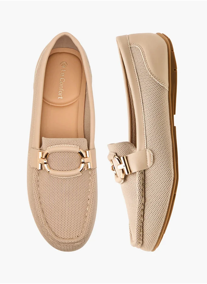 لو كونفورت Textured Slip-On Loafers with Metal Trim