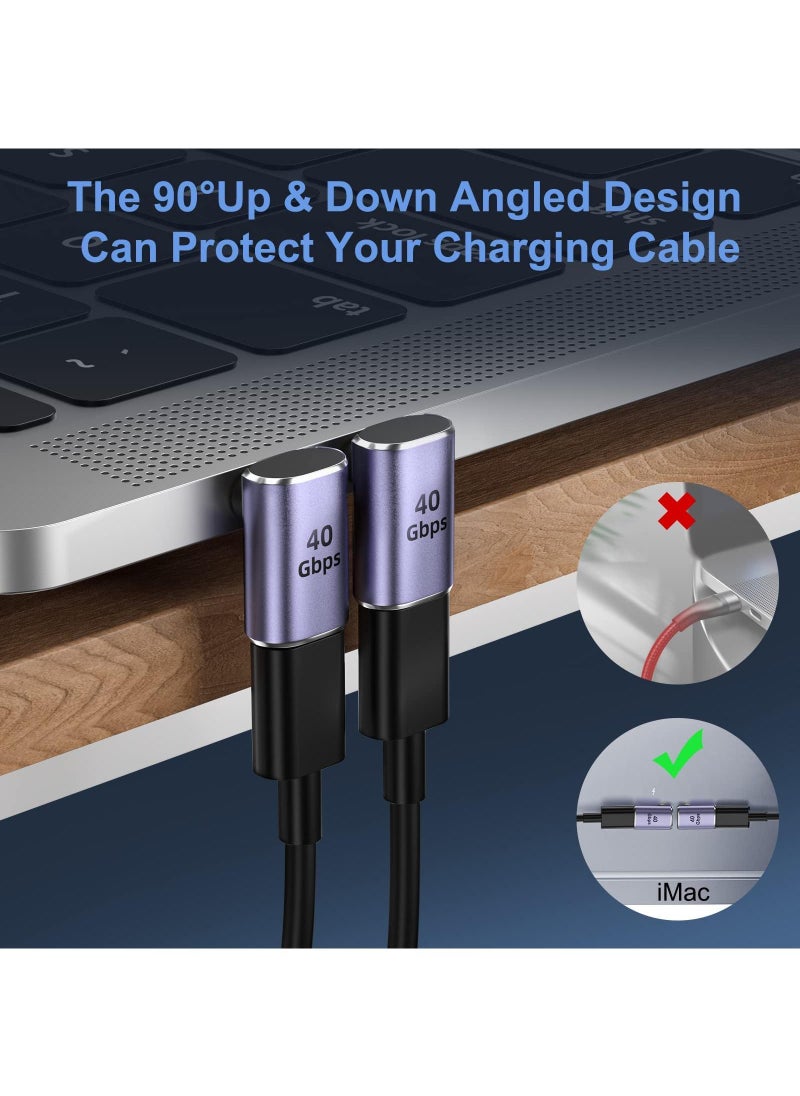 محول الزاوية اليمنى USB C قطعتين موصل USB C ذكر إلى أنثى 90 درجة مع 40 جيجابت في الثانية PD 100W 8K 60hz شحن فيديو متوافق مع Thunderbolt 4 MacBook Pro/Air Switch VR والمزيد من الأجهزة من النوع C