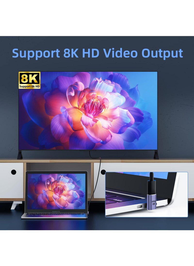 Sweet seven USB C Right Angle Adapter 2 Pcs USB C Male to Female 90 Degree Connector with 40 Gbps PD 100W 8K 60hz Video Charge Compatible for Thunderbolt 4 MacBook Pro/Air Switch VR and More Type C Devices  - Image 3