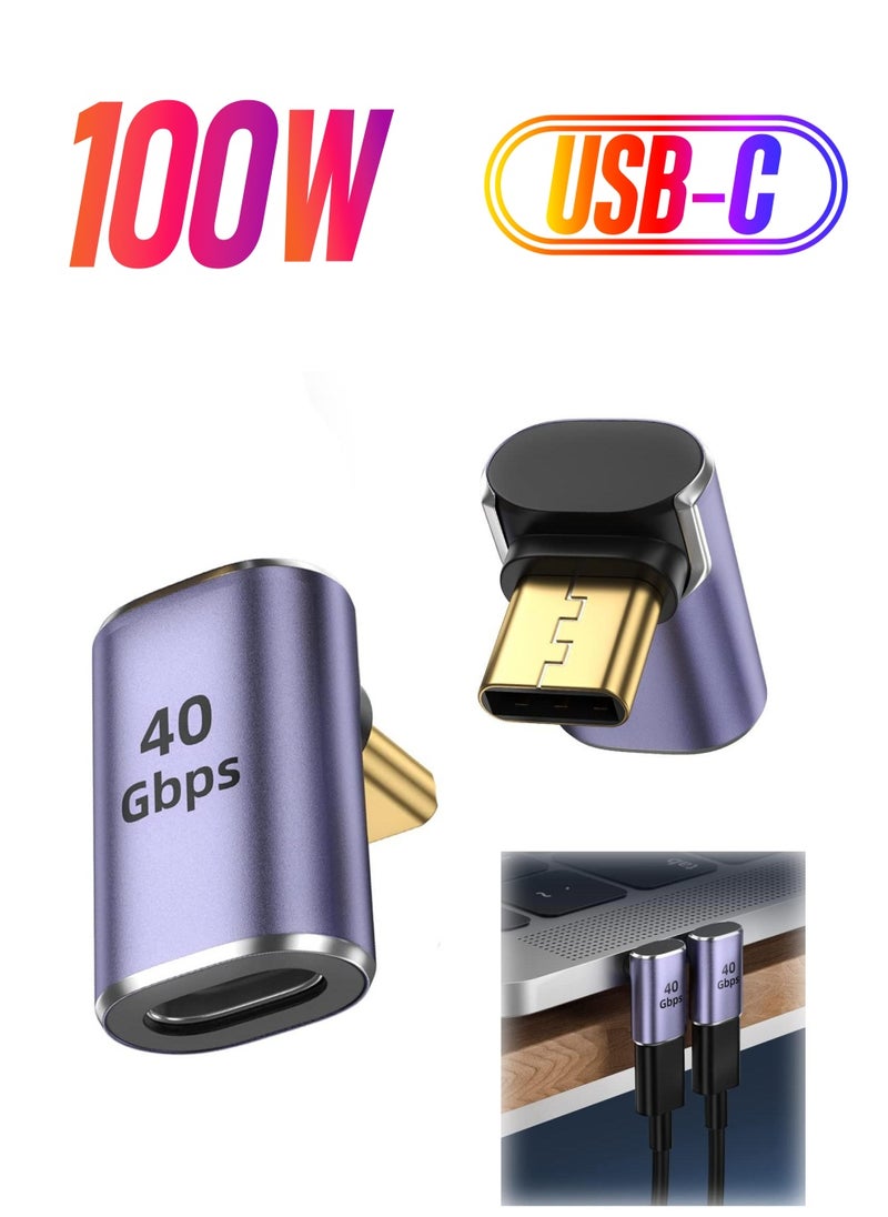 Sweet seven USB C Right Angle Adapter 2 Pcs USB C Male to Female 90 Degree Connector with 40 Gbps PD 100W 8K 60hz Video Charge Compatible for Thunderbolt 4 MacBook Pro/Air Switch VR and More Type C Devices  - Image 1