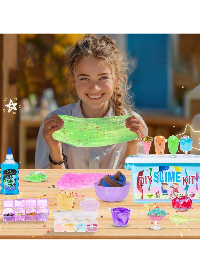 فلاي هسو مجموعة أدوات صنع السلايم للفتيات والأولاد لتخفيف الضغط العصبي لعبة أطفال فنية للأطفال حرفة فنية كريستالية شفافة من السلايم الكريستالي الشفاف هدايا للأطفال من سن 6 سنوات فأكثر - Image 4