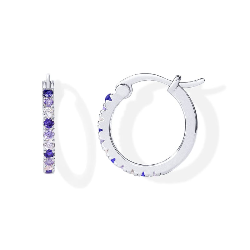 PAVOI Rhodium Plated 925 Sterling Silver Post Purple Ombre Cubic Zirconia Hoop Earrings for Women | Colored Cubic Zirconia 15mm Hoops - Image 1