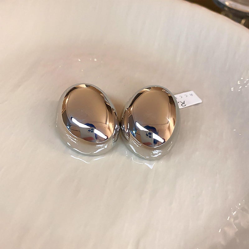 HTH Chunky Silver Hoop Earrings Thick 14K Gold Plated Half Open Hoop Huggie Statement Earrings(A-Silver) - Image 5