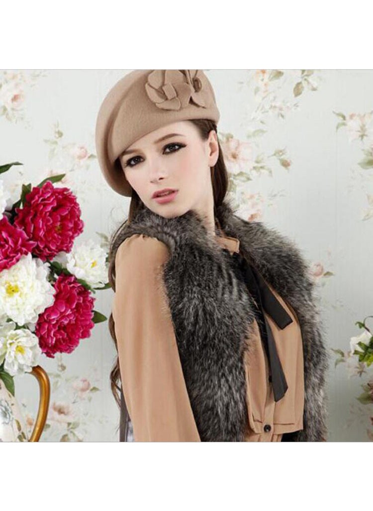 Generic - New Korean Wool Beret Double Flower Winter Hat Black - Image 1