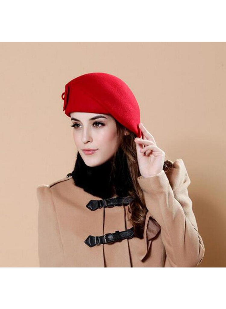 Generic - New Korean Wool Beret Double Flower Winter Hat Black - Image 1